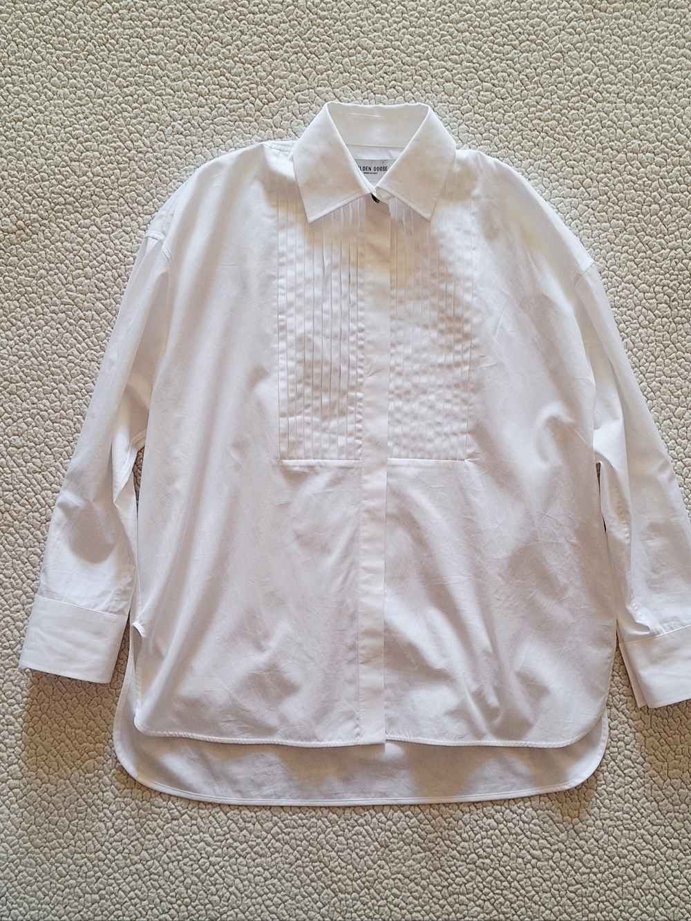 GOLDEN GOOSE Pintuck Bib Oversized Cotton Button-Up Shirt White XS Org $750 - Picture 7 of 16